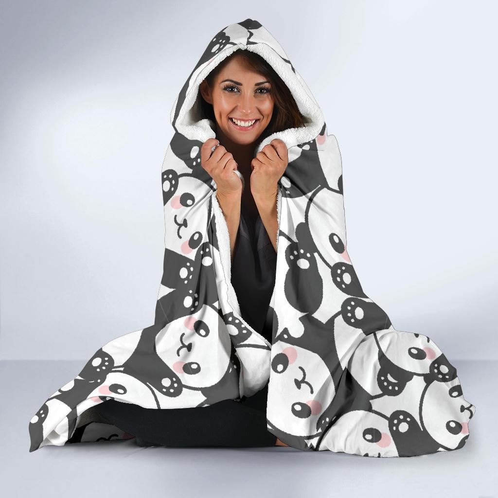Baby Panda Pattern Print Hooded Blanket-grizzshop