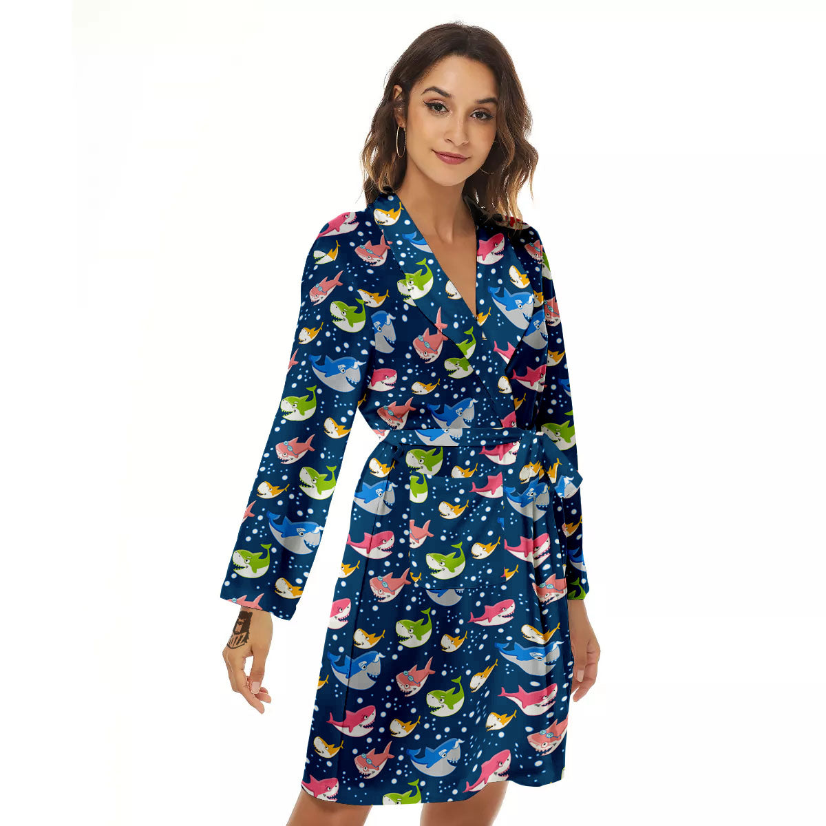 Baby Sharks Colorful Print Pattern Women's Robe-grizzshop