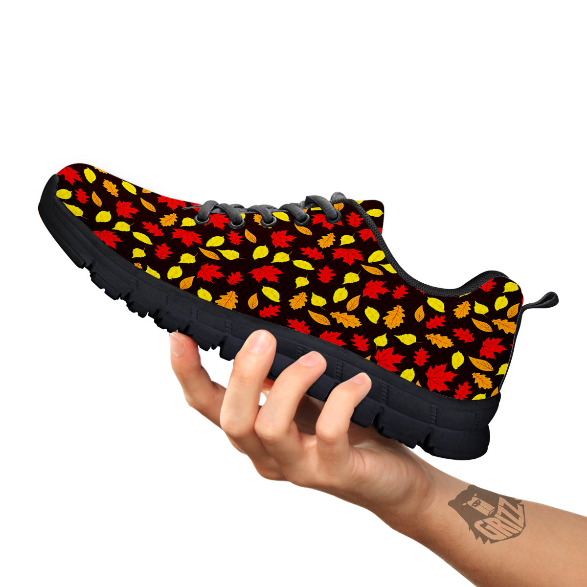 Back And Elm Maple Leave Print Pattern Black Sneaker-grizzshop