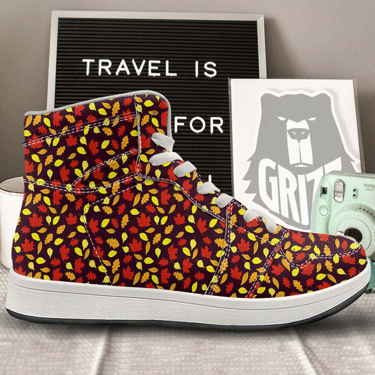 Back And Elm Maple Leave Print Pattern High Top Sneakers-grizzshop