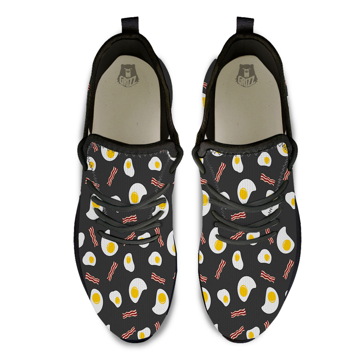 Bacon And Black Fried Egg Print Pattern Black Athletic Shoes-grizzshop