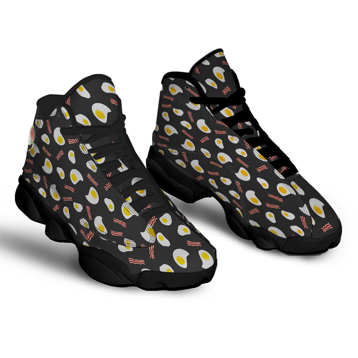 Bacon And Black Fried Egg Print Pattern Black Basketball Shoes-grizzshop