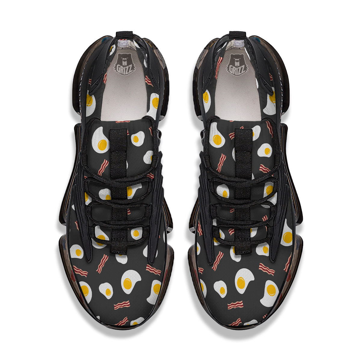 Bacon And Black Fried Egg Print Pattern Black Gym Shoes-grizzshop