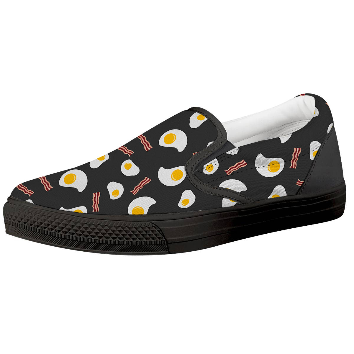 Bacon And Black Fried Egg Print Pattern Black Slip On Shoes-grizzshop