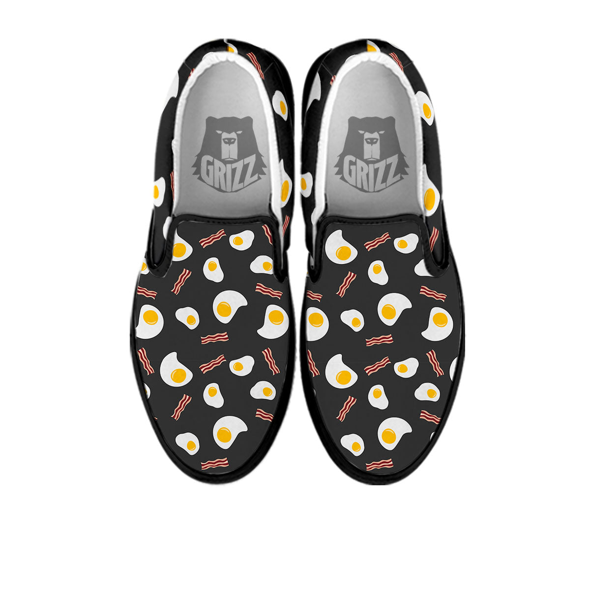 Bacon And Black Fried Egg Print Pattern Black Slip On Shoes-grizzshop