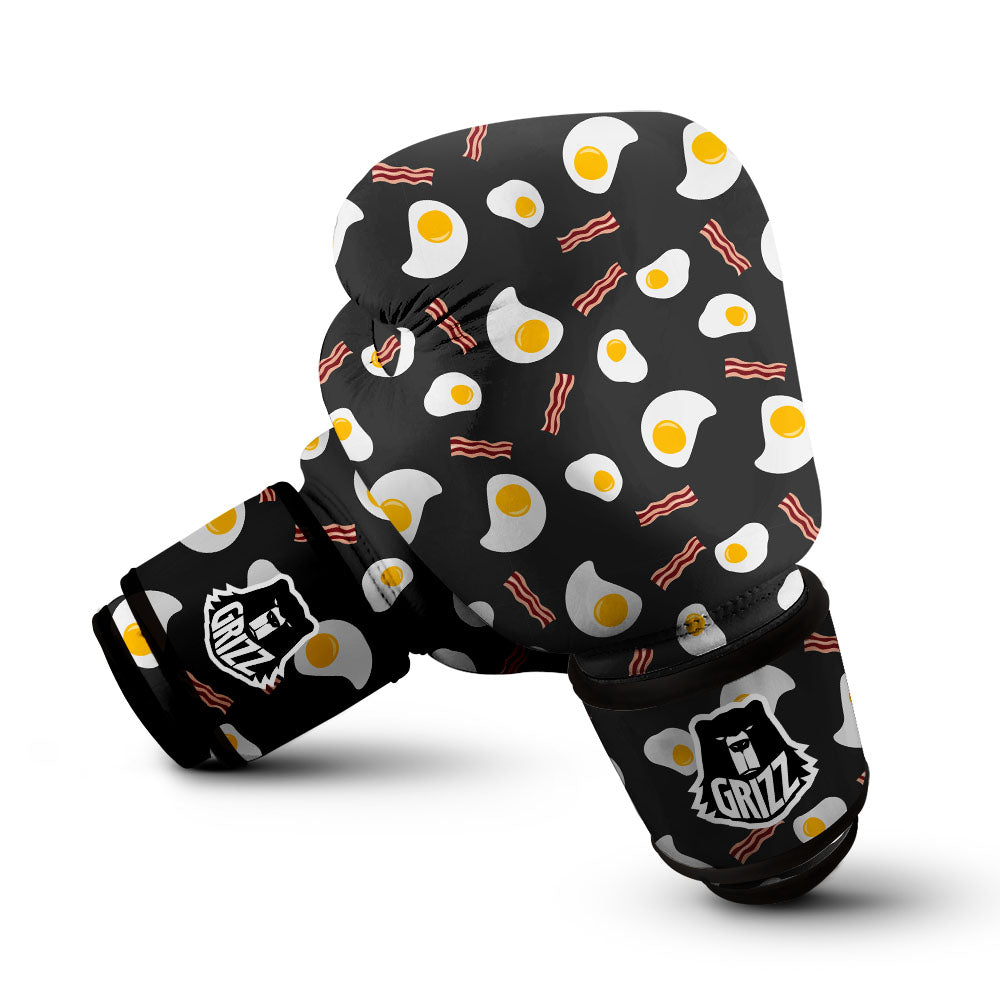 Bacon And Black Fried Egg Print Pattern Boxing Gloves-grizzshop