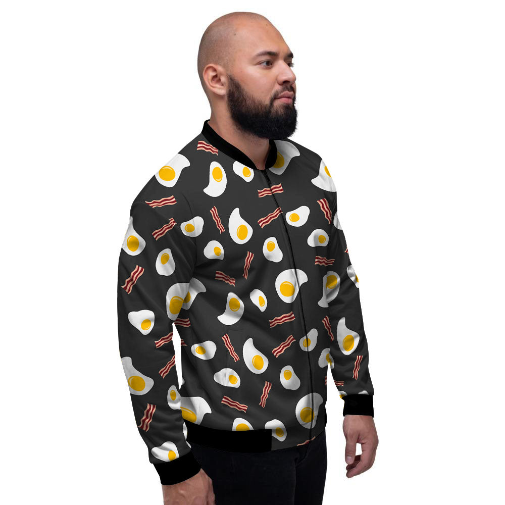 Bacon And Black Fried Egg Print Pattern Men's Bomber Jacket-grizzshop
