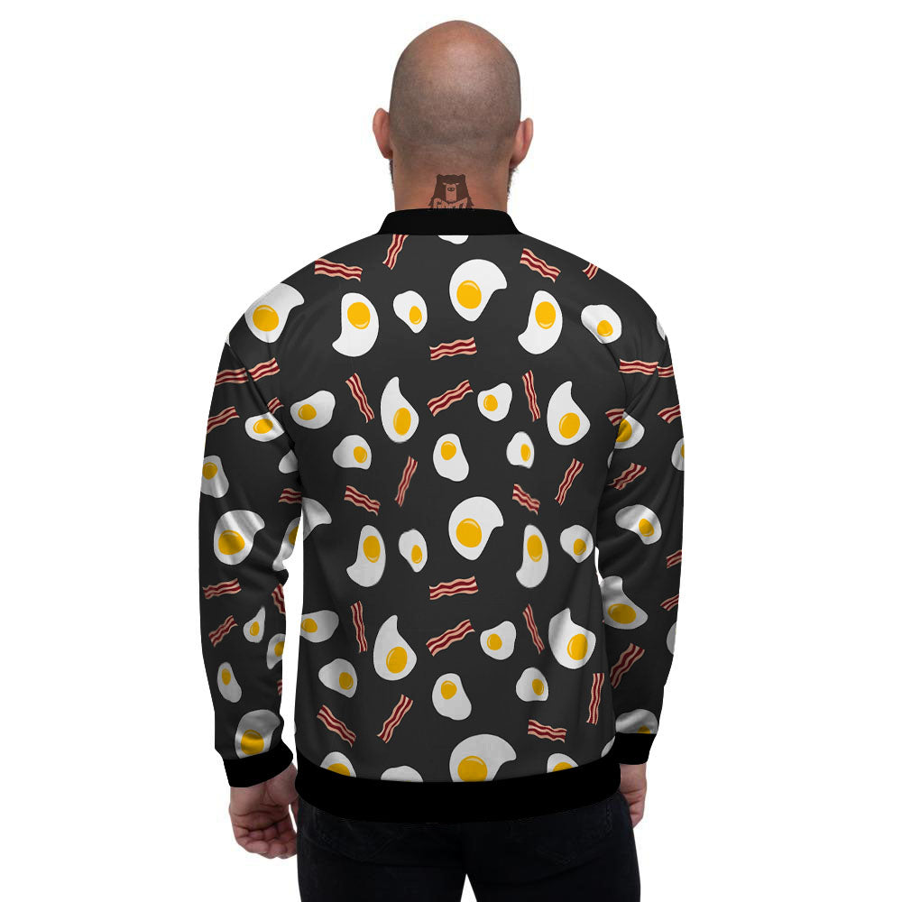 Bacon And Black Fried Egg Print Pattern Men's Bomber Jacket-grizzshop