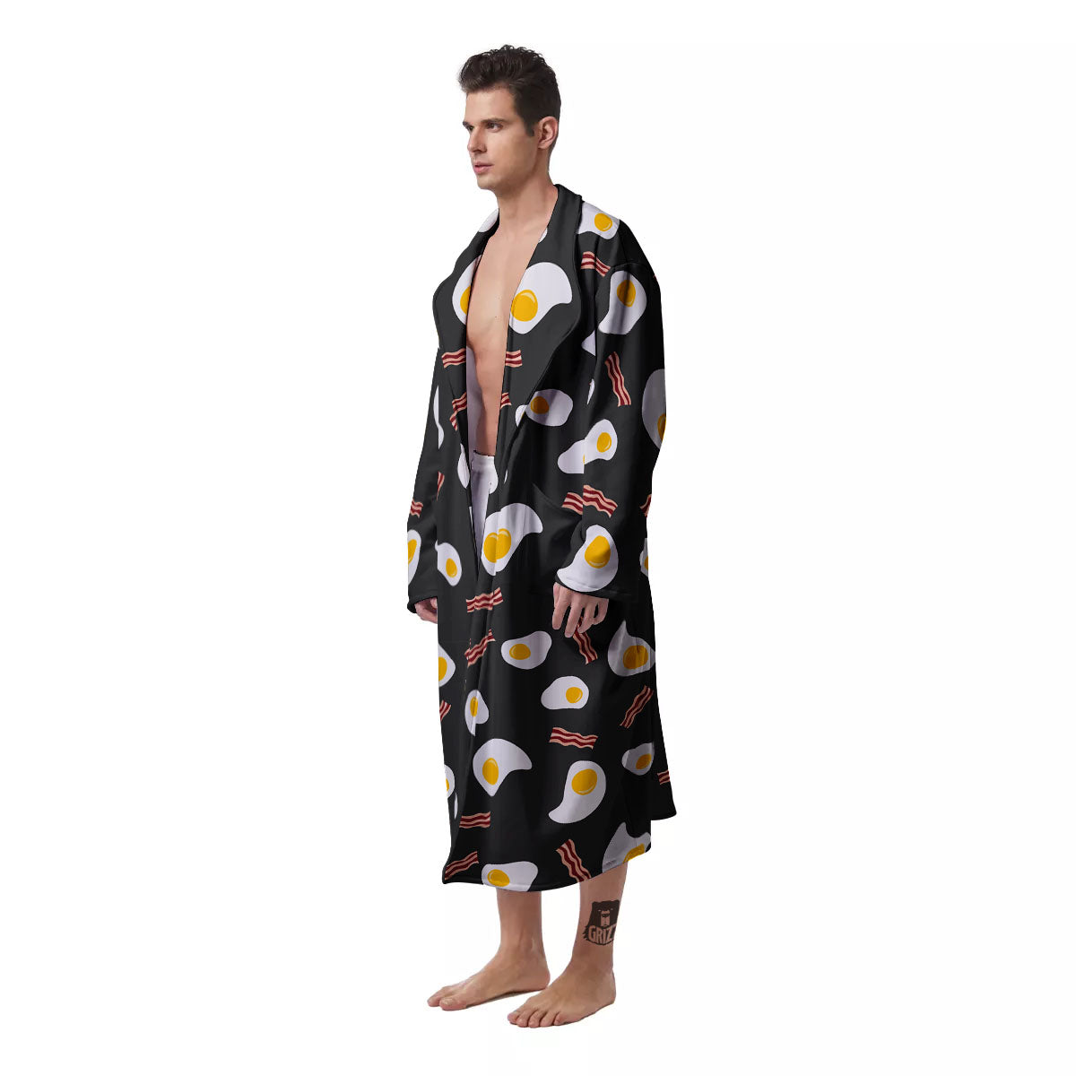 Bacon And Black Fried Egg Print Pattern Men's Robe-grizzshop