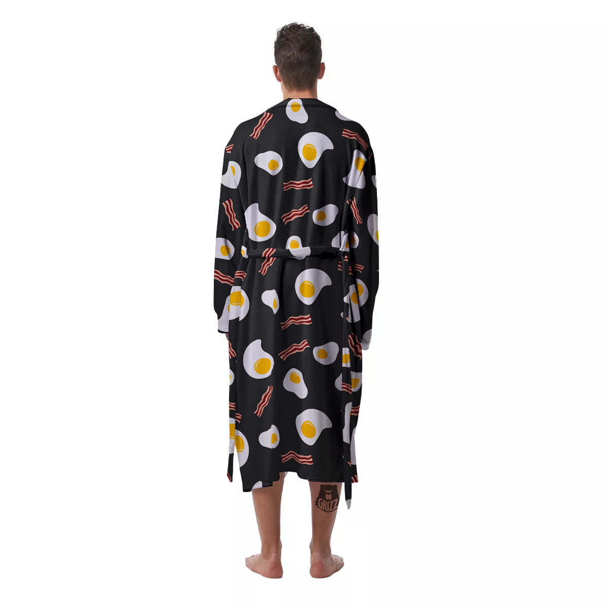Bacon And Black Fried Egg Print Pattern Men's Robe-grizzshop
