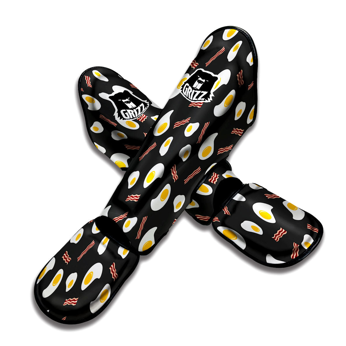 Bacon And Black Fried Egg Print Pattern Muay Thai Shin Guards-grizzshop