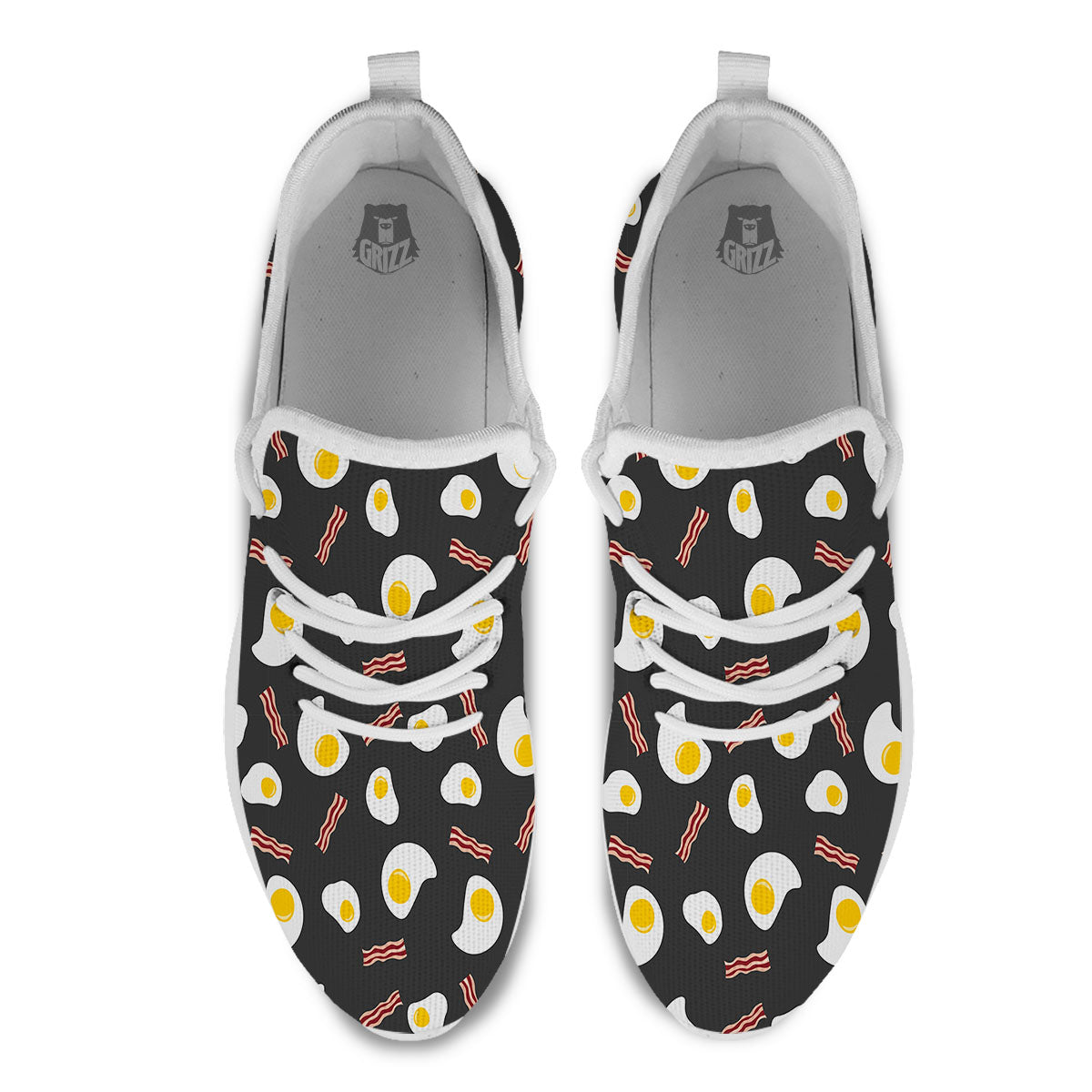 Bacon And Black Fried Egg Print Pattern White Athletic Shoes-grizzshop