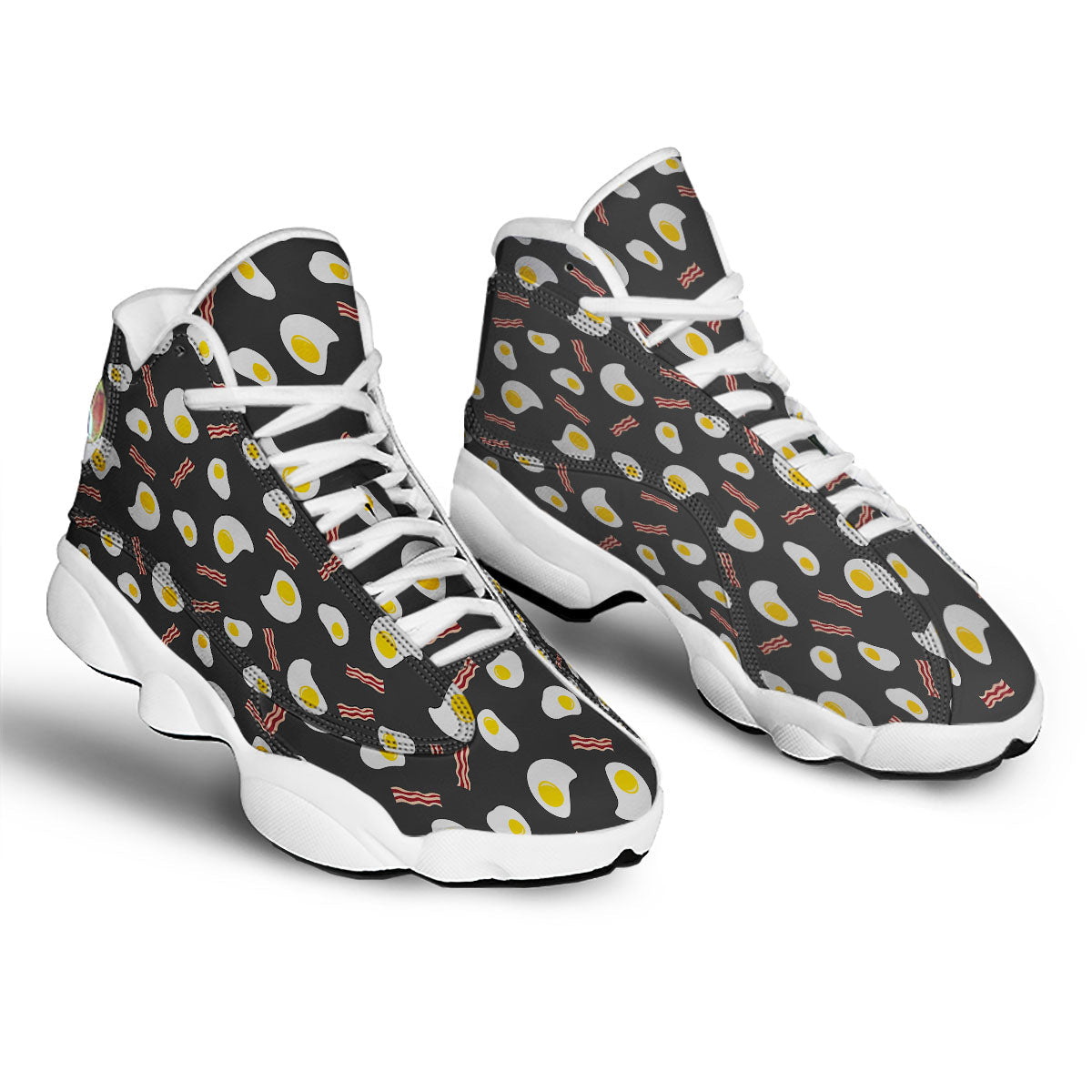 Bacon And Black Fried Egg Print Pattern White Basketball Shoes-grizzshop