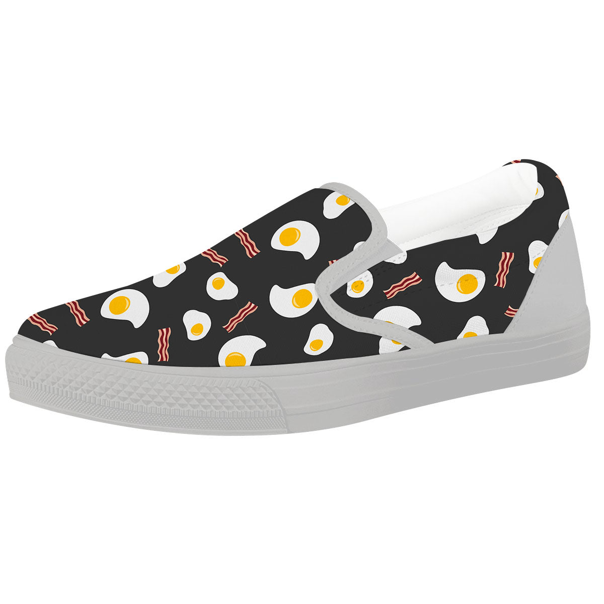 Bacon And Black Fried Egg Print Pattern White Slip On Shoes-grizzshop