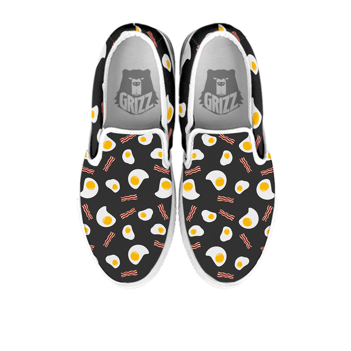 Bacon And Black Fried Egg Print Pattern White Slip On Shoes-grizzshop