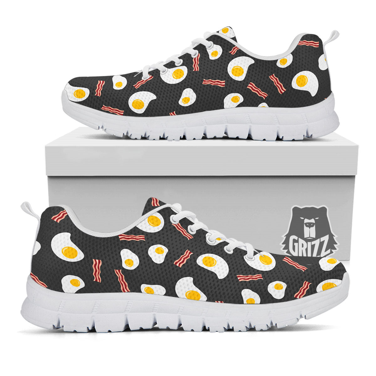 Bacon And Black Fried Egg Print Pattern White Sneaker-grizzshop