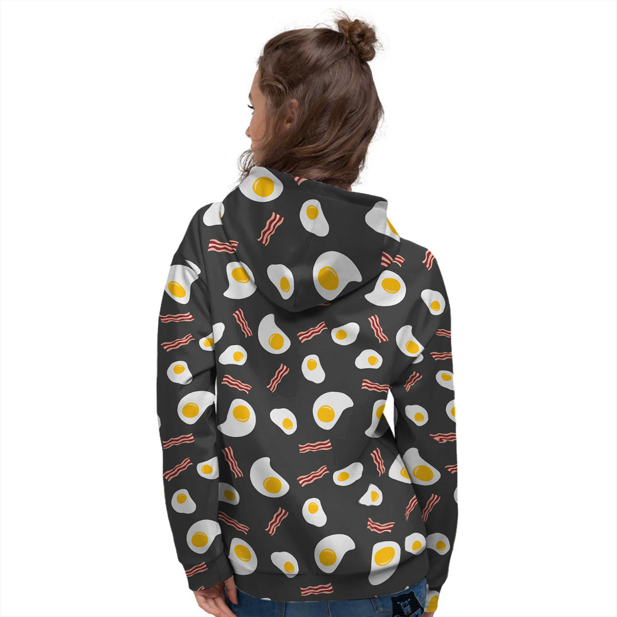 Bacon And Black Fried Egg Print Pattern Women's Hoodie-grizzshop