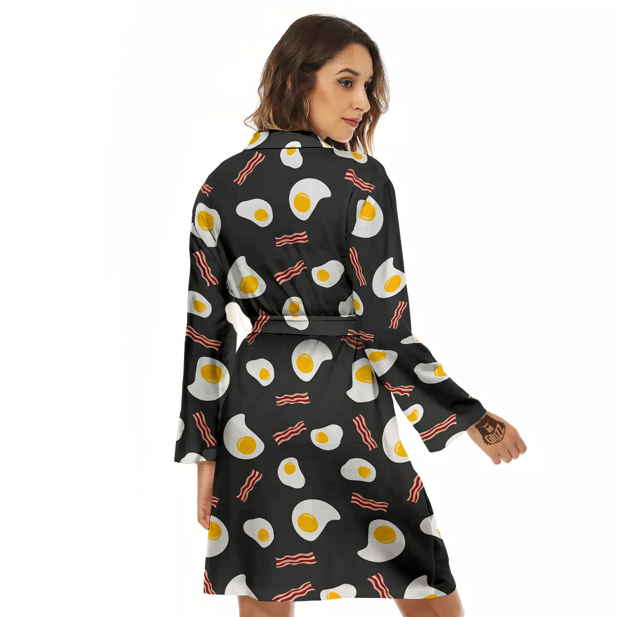 Bacon And Black Fried Egg Print Pattern Women's Robe-grizzshop
