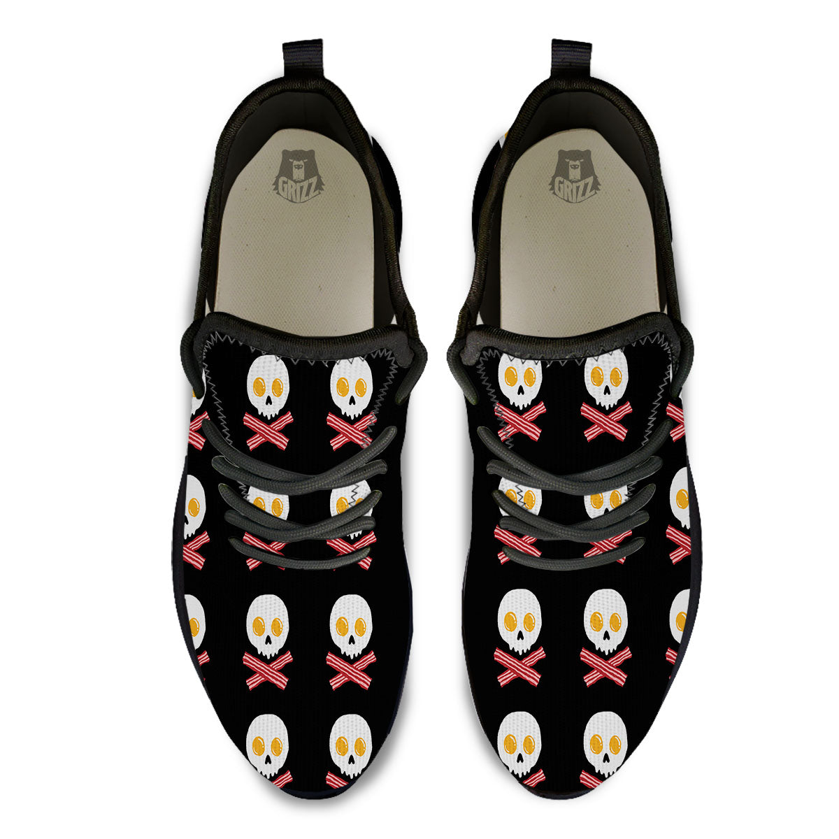 Bacon And Skull Fried Egg Print Pattern Black Athletic Shoes-grizzshop