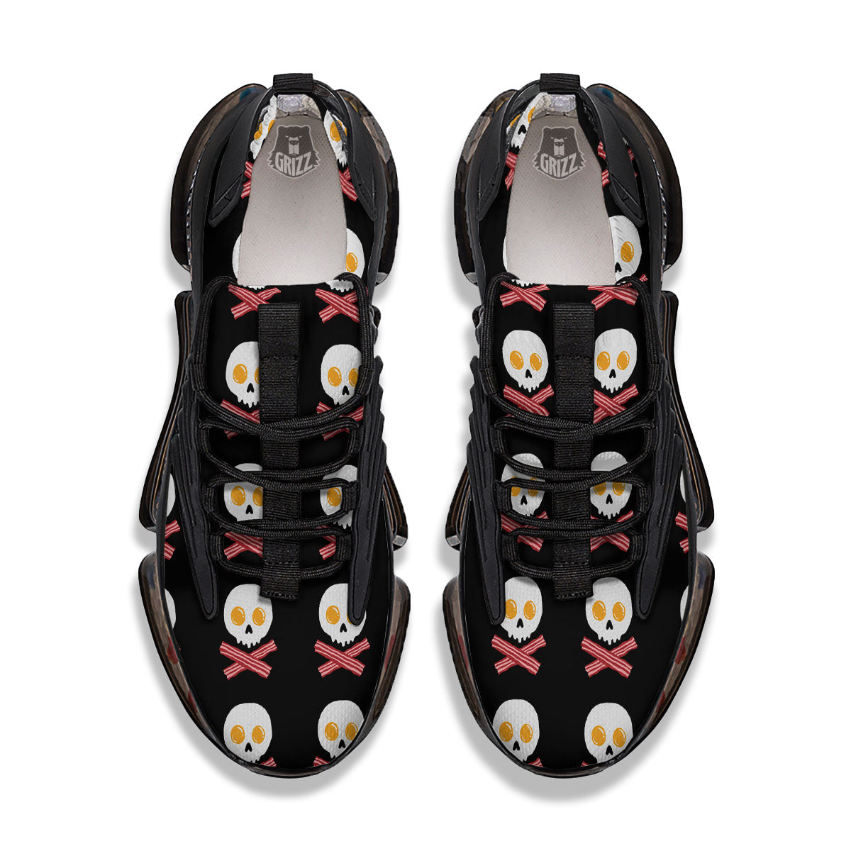 Bacon And Skull Fried Egg Print Pattern Black Gym Shoes-grizzshop
