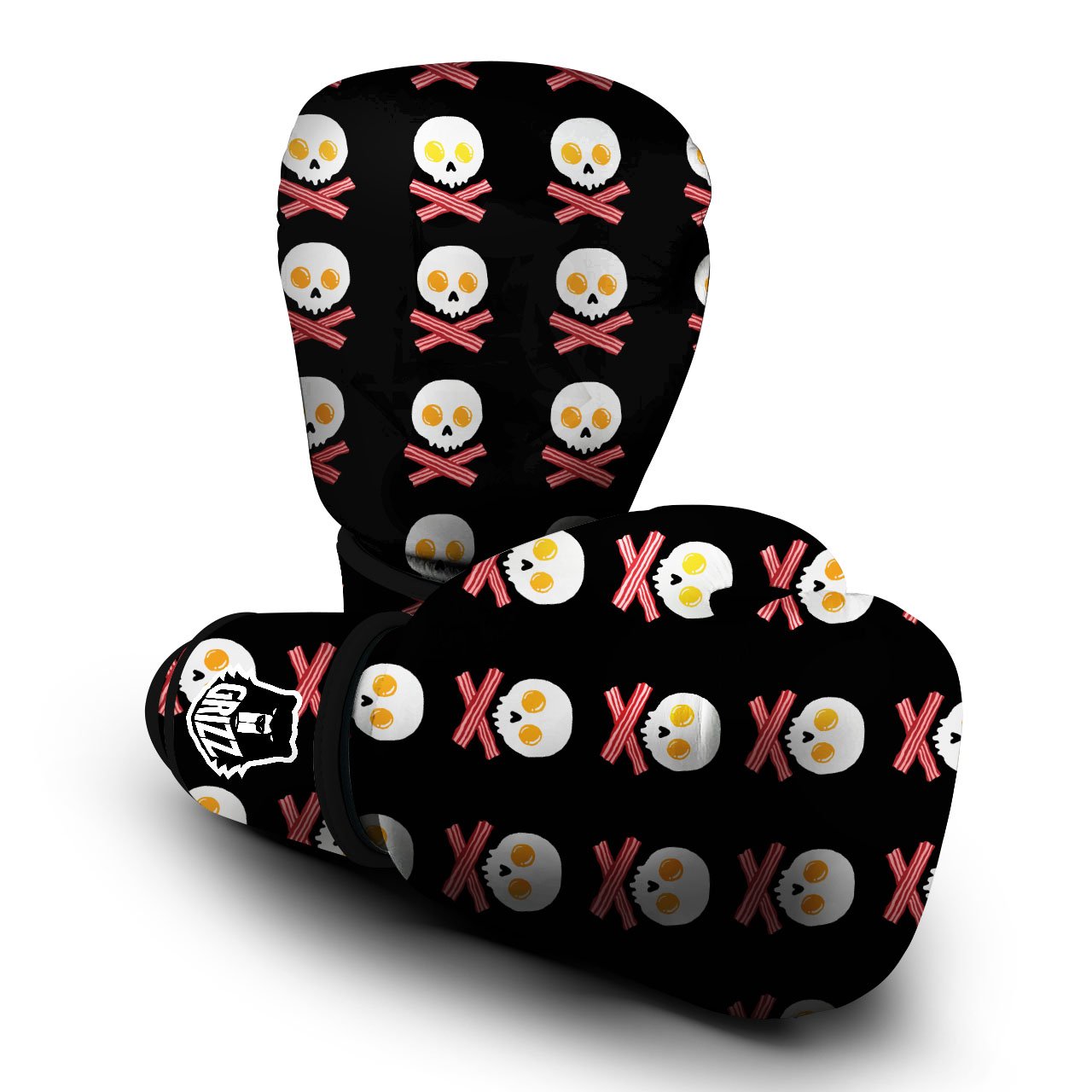 Bacon And Skull Fried Egg Print Pattern Boxing Gloves-grizzshop