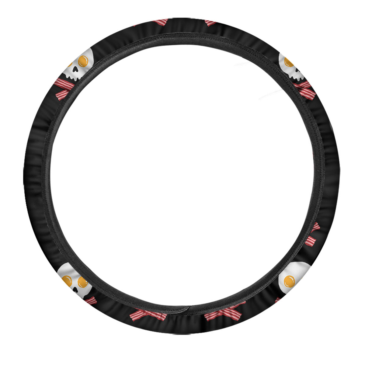 Bacon And Skull Fried Egg Print Pattern Car Steering Wheel Cover-grizzshop