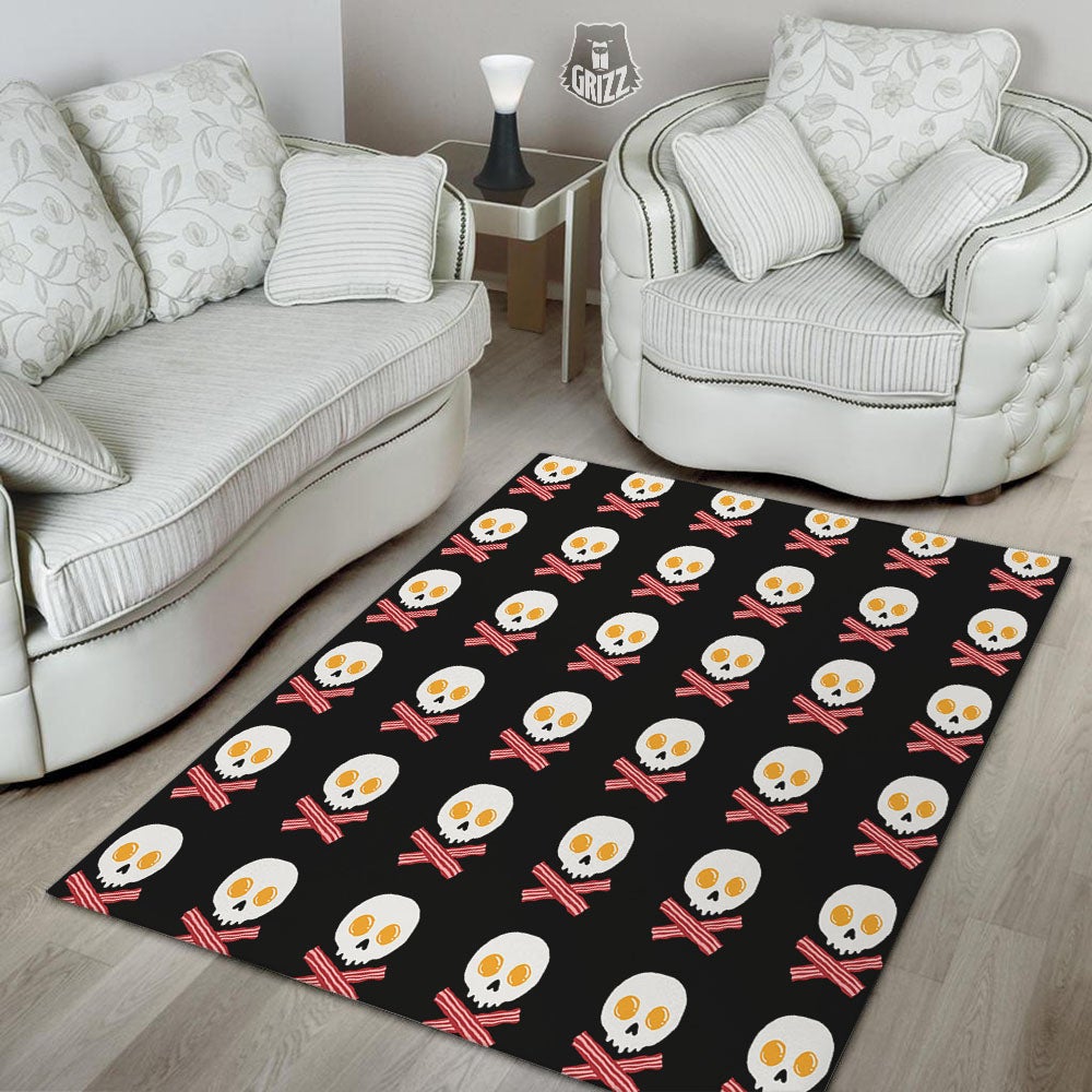 Bacon And Skull Fried Egg Print Pattern Floor Mat-grizzshop