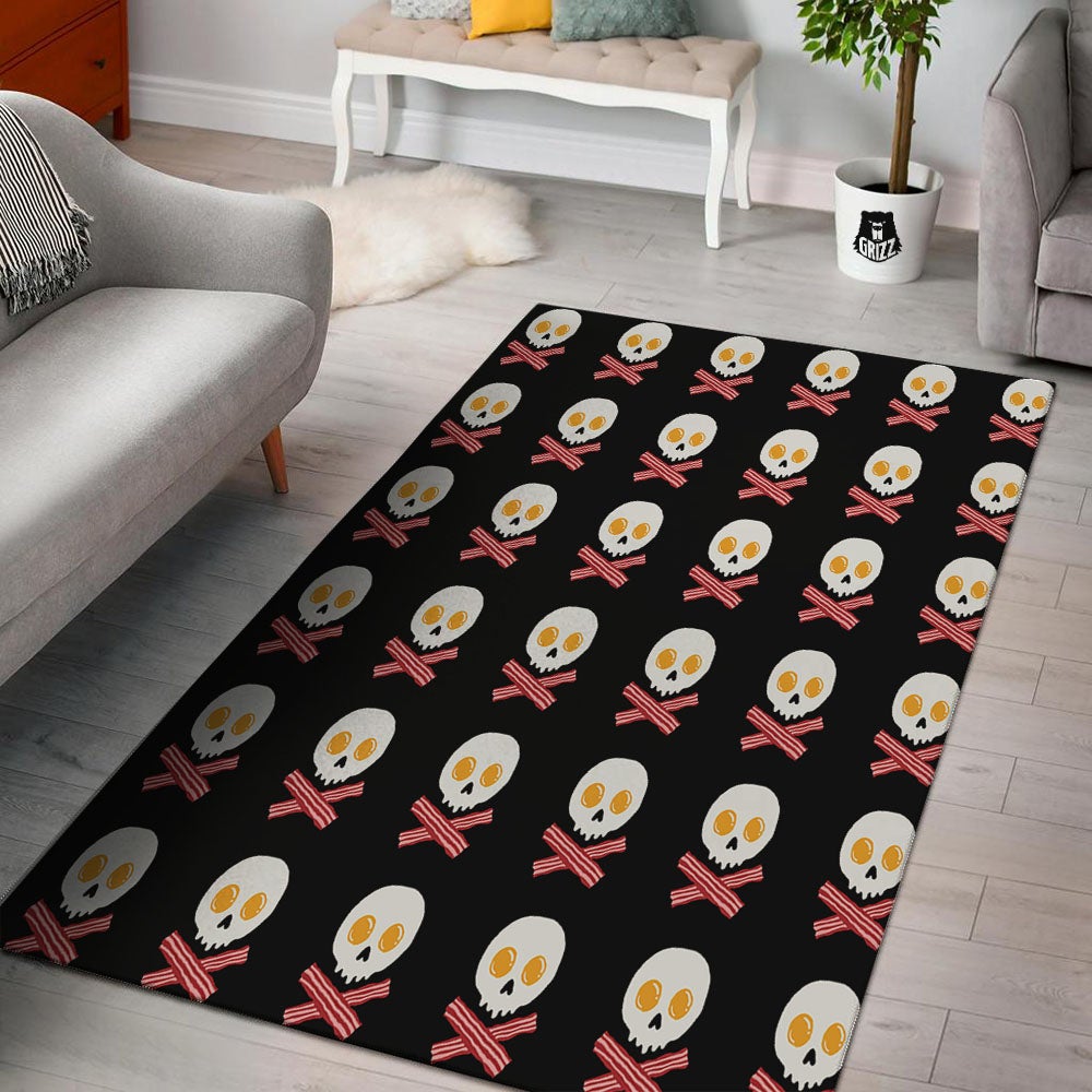 Bacon And Skull Fried Egg Print Pattern Floor Mat-grizzshop
