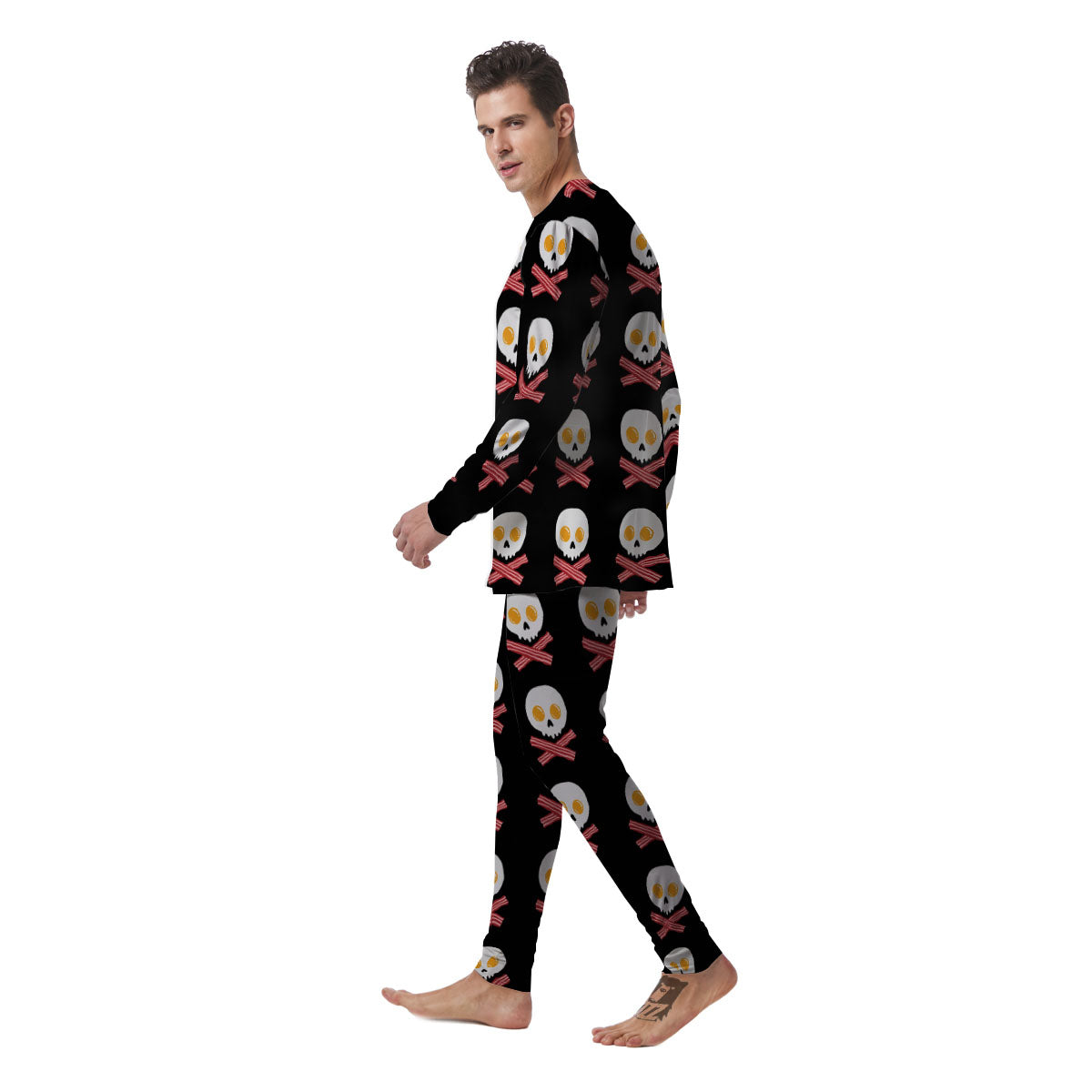 Bacon And Skull Fried Egg Print Pattern Men's Pajamas-grizzshop
