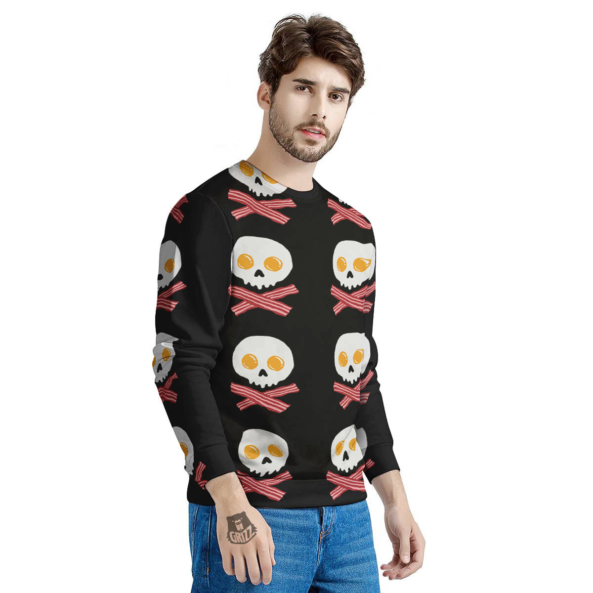 Bacon And Skull Fried Egg Print Pattern Men's Sweatshirt-grizzshop