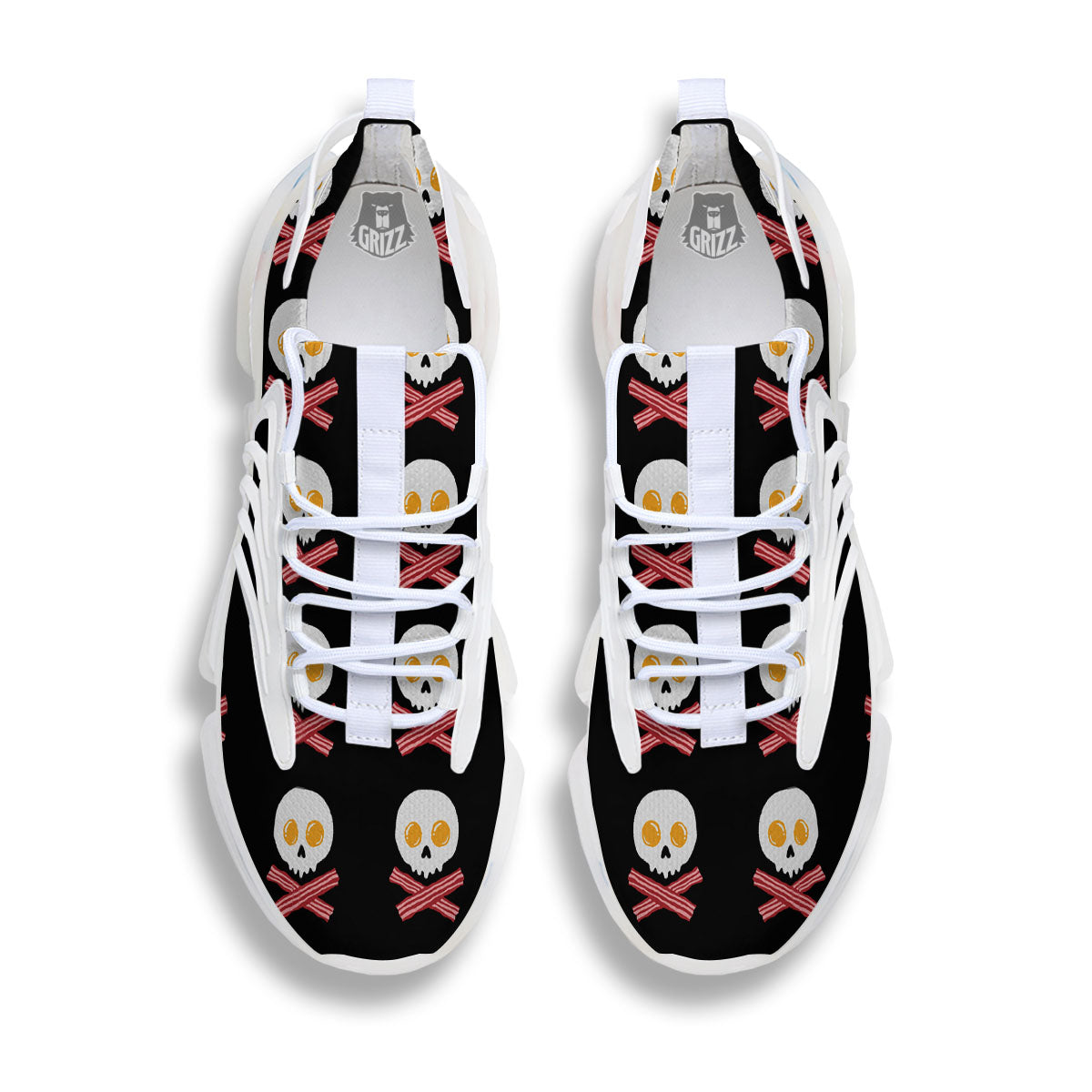 Bacon And Skull Fried Egg Print Pattern White Gym Shoes-grizzshop