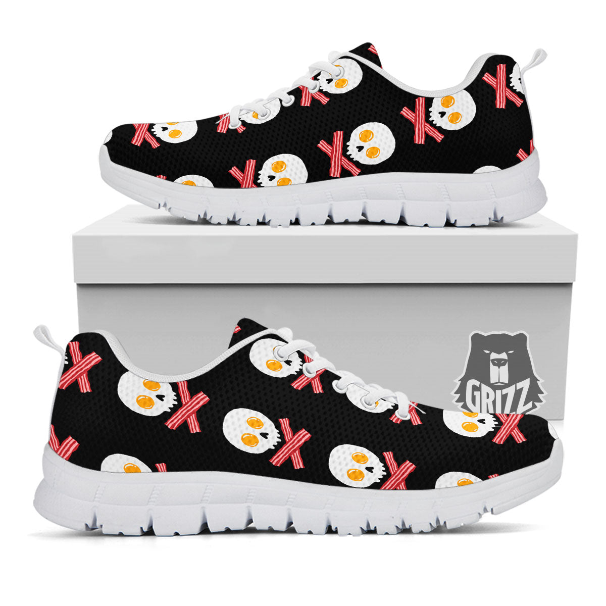 Bacon And Skull Fried Egg Print Pattern White Sneaker-grizzshop