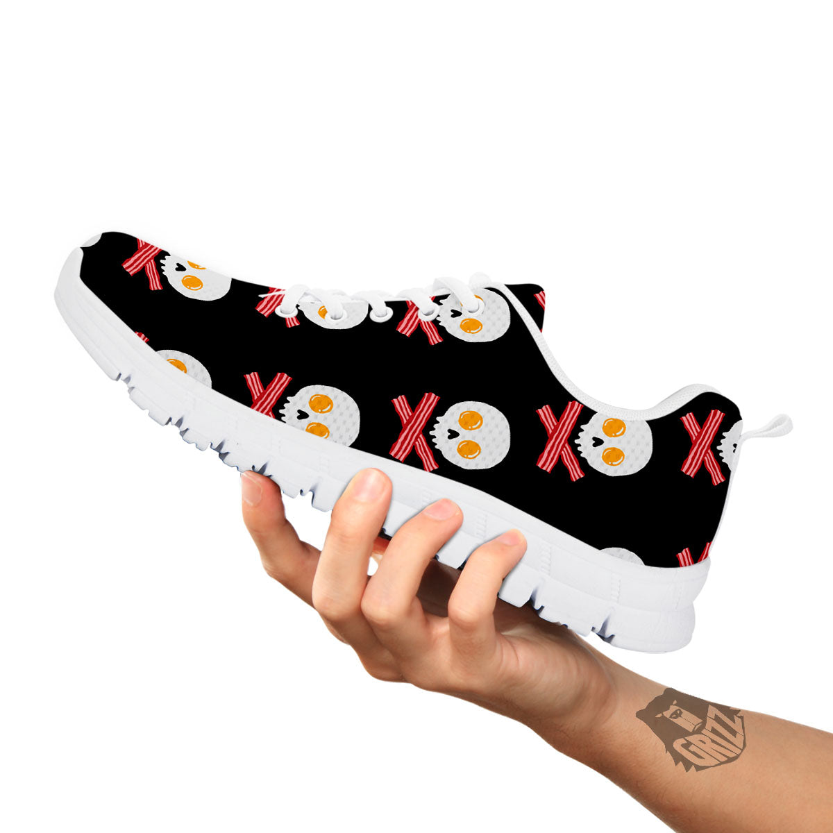 Bacon And Skull Fried Egg Print Pattern White Sneaker-grizzshop