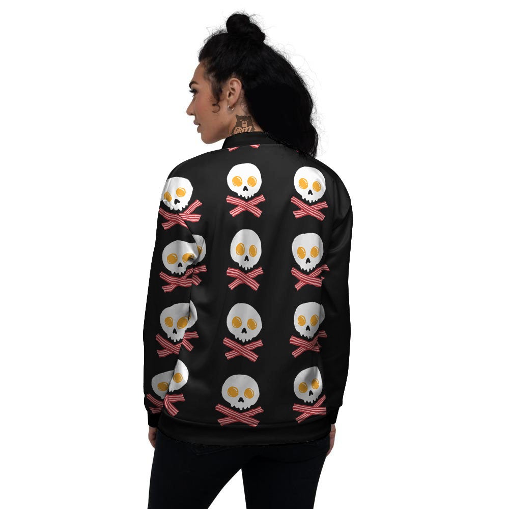 Bacon And Skull Fried Egg Print Pattern Women's Bomber Jacket-grizzshop