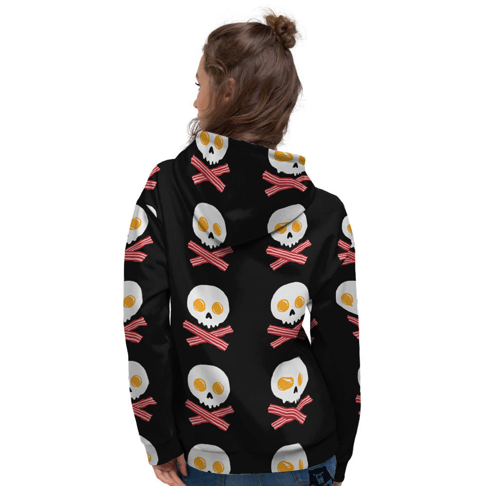 Bacon And Skull Fried Egg Print Pattern Women's Hoodie-grizzshop