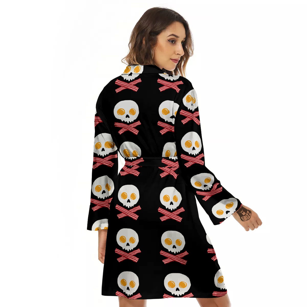 Bacon And Skull Fried Egg Print Pattern Women's Robe-grizzshop