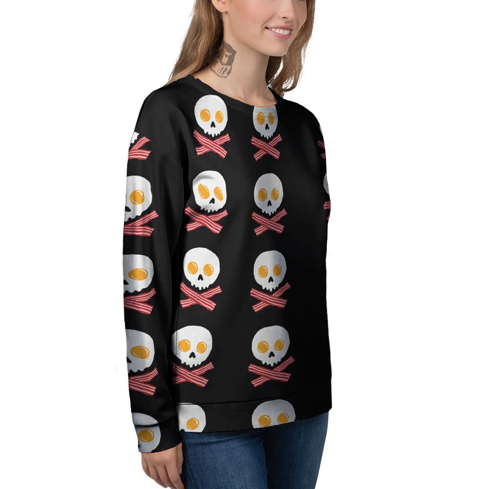 Bacon And Skull Fried Egg Print Pattern Women's Sweatshirt-grizzshop