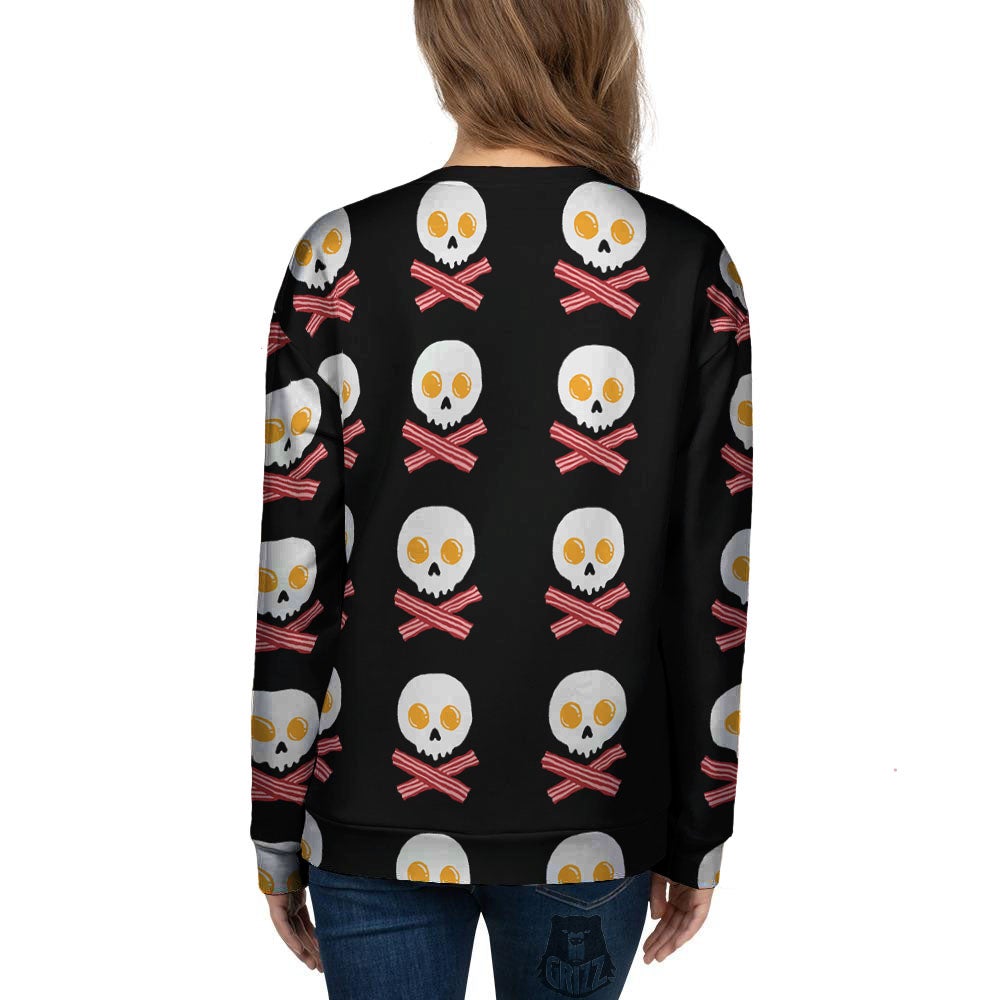 Bacon And Skull Fried Egg Print Pattern Women's Sweatshirt-grizzshop