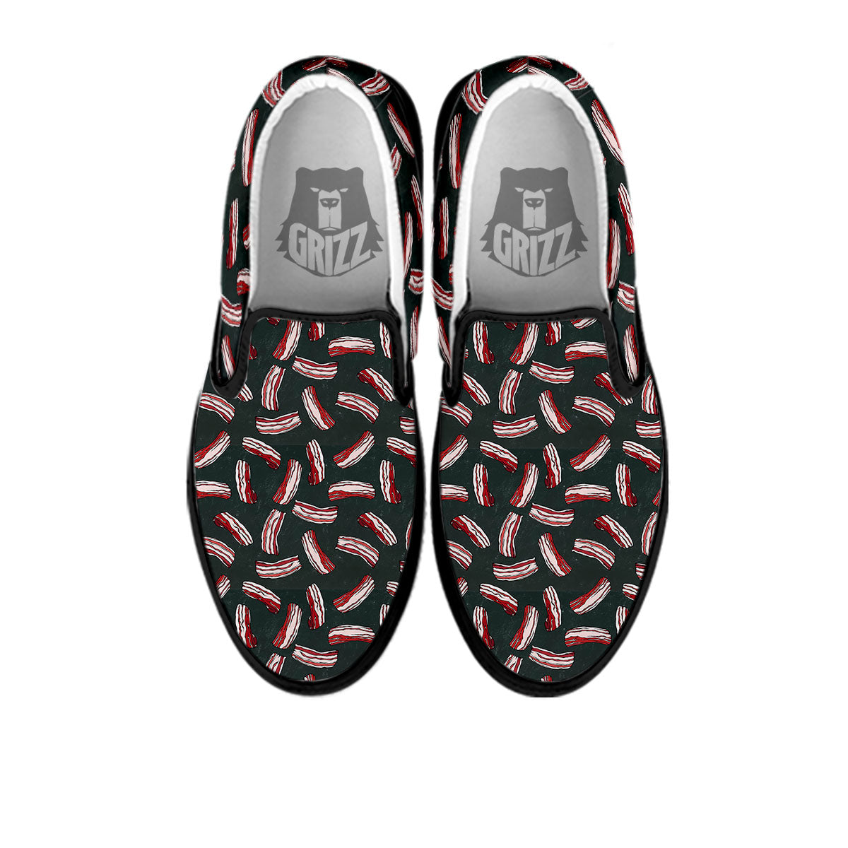 Bacon Black Print Pattern Black Slip On Shoes-grizzshop