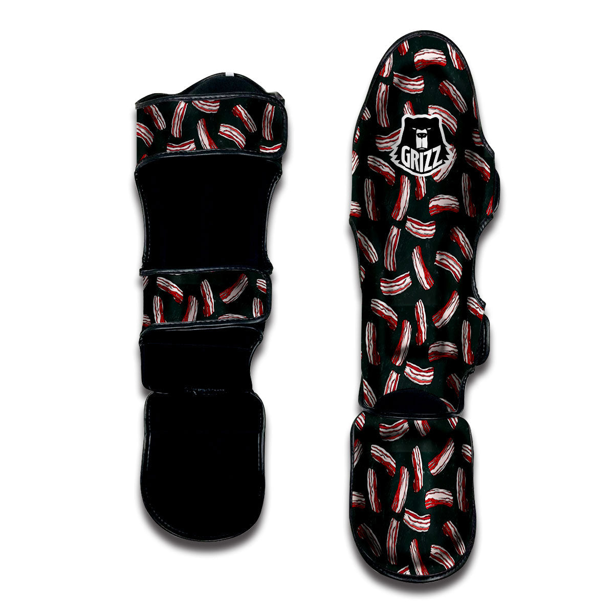 Bacon Black Print Pattern Muay Thai Shin Guards-grizzshop