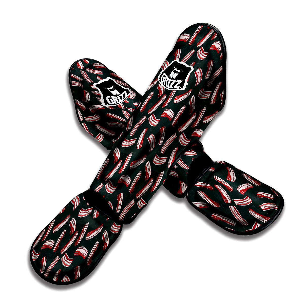Bacon Black Print Pattern Muay Thai Shin Guards-grizzshop