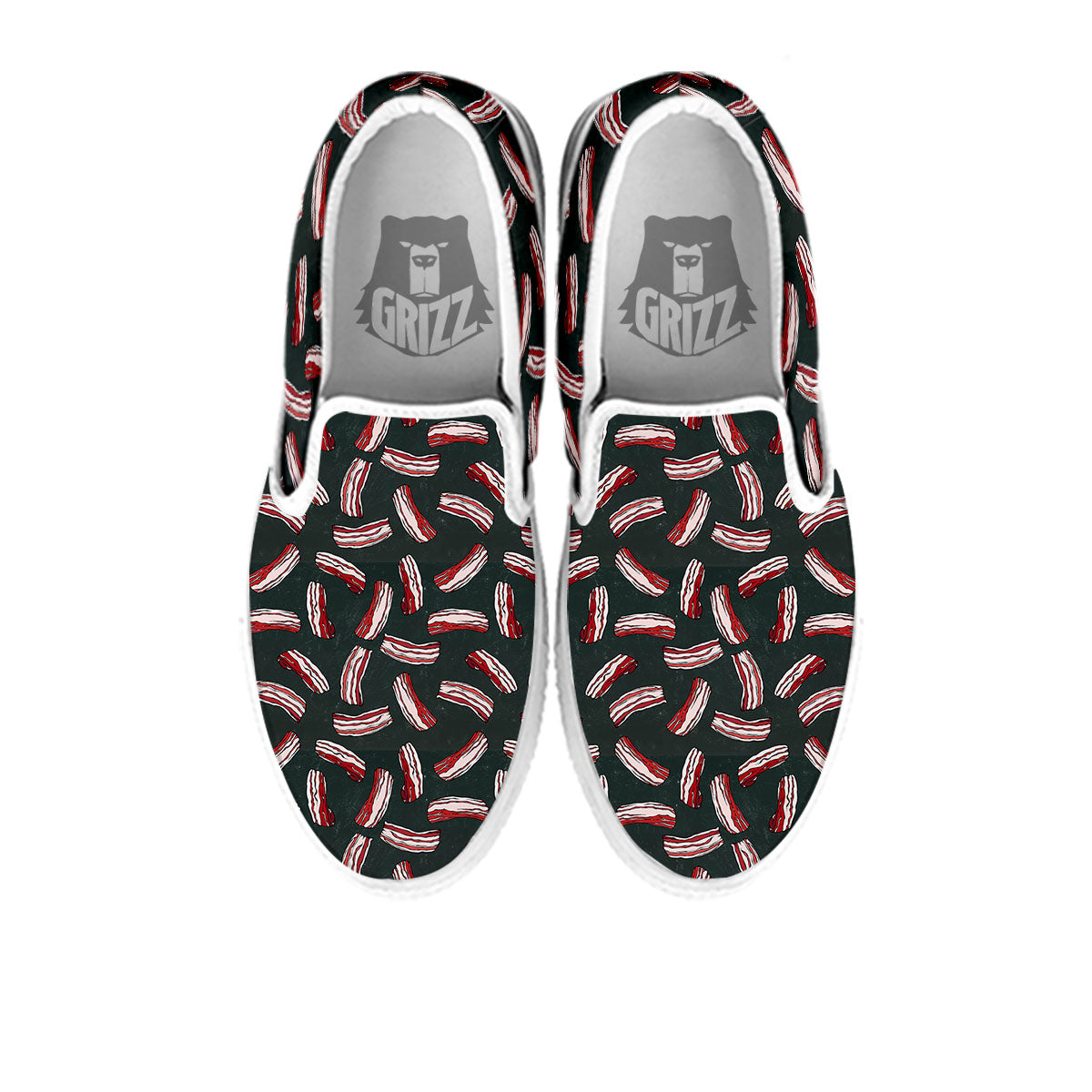 Bacon Black Print Pattern White Slip On Shoes-grizzshop