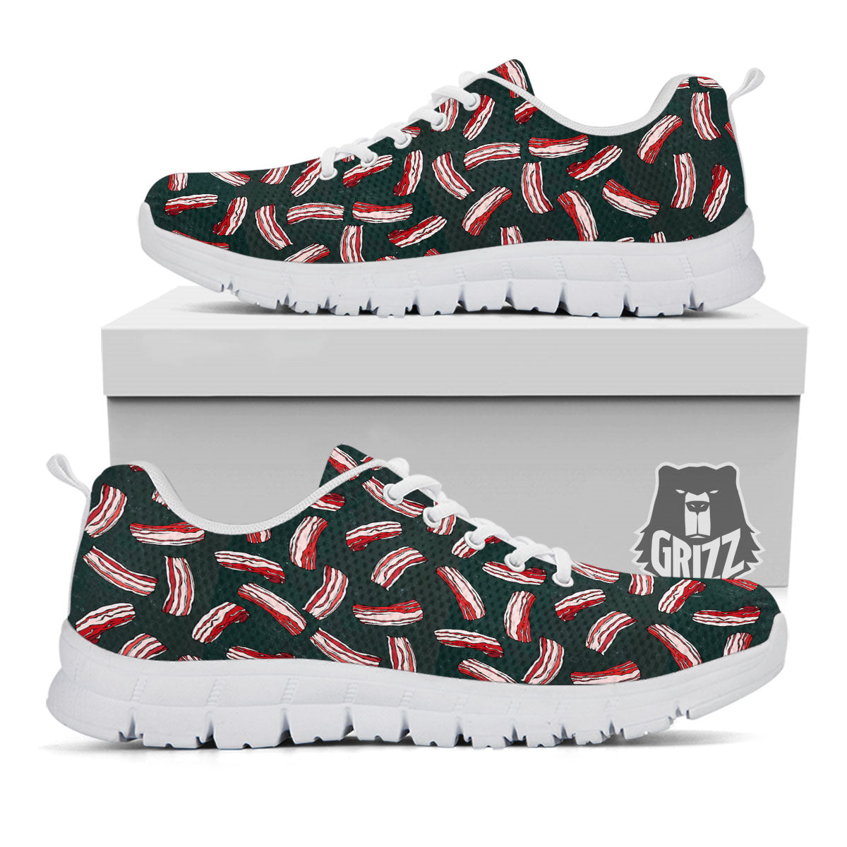 Bacon Black Print Pattern White Sneaker-grizzshop