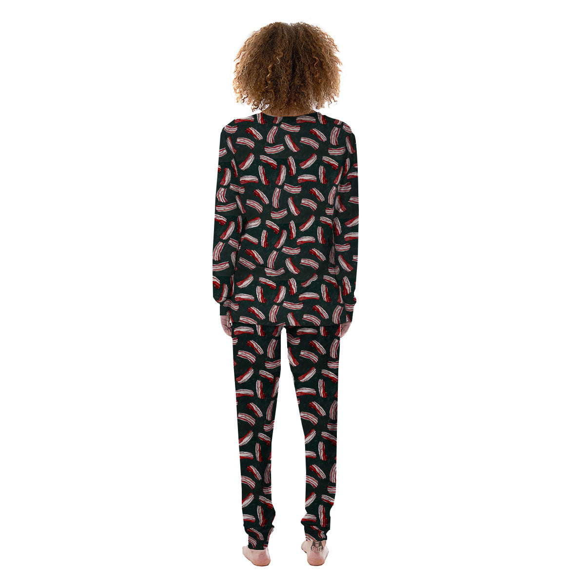 Bacon Black Print Pattern Women's Pajamas-grizzshop