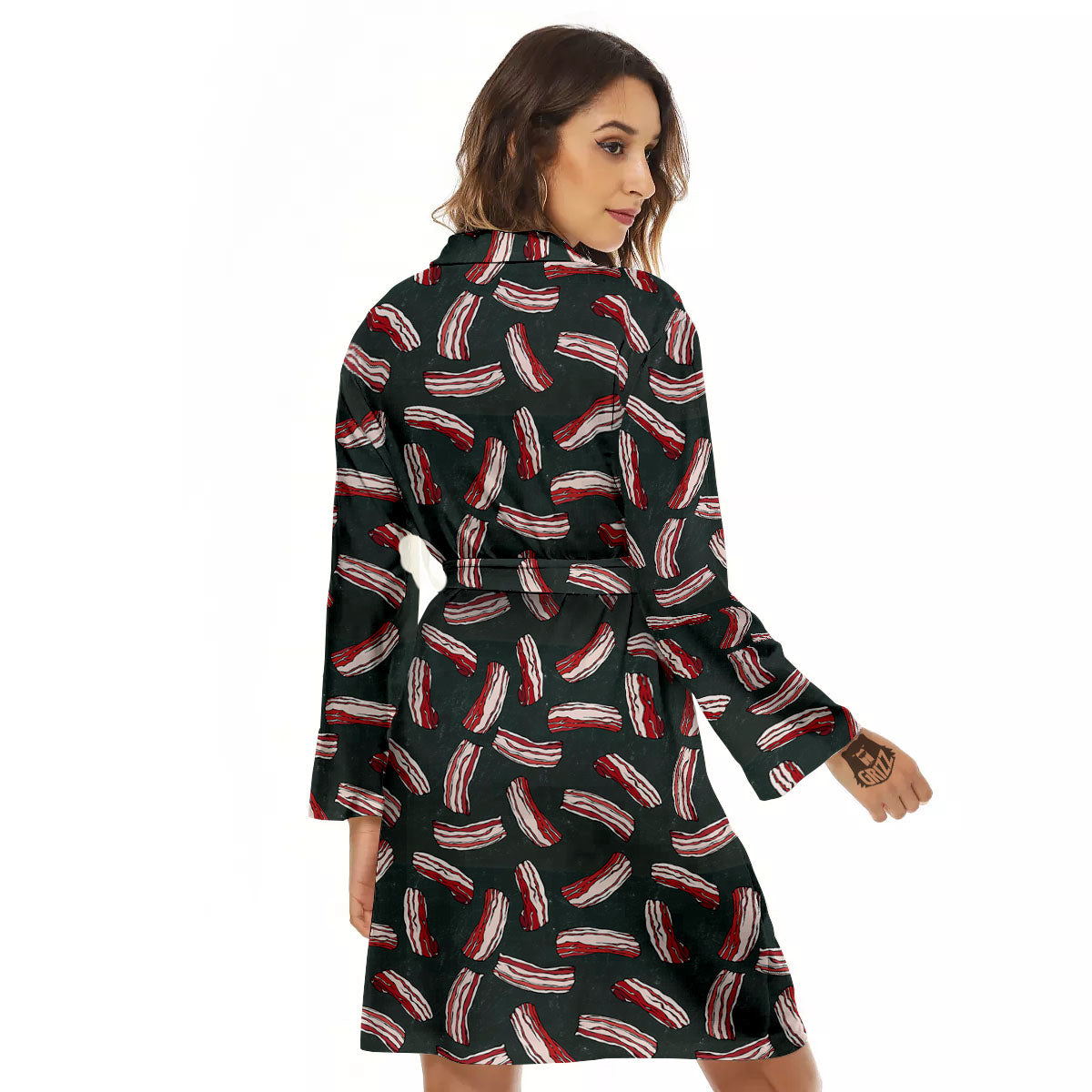 Bacon Black Print Pattern Women's Robe-grizzshop