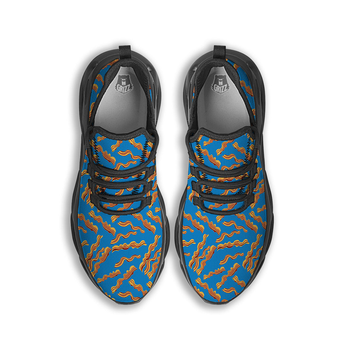 Bacon Blue Crispy Print Pattern Black Running Shoes-grizzshop