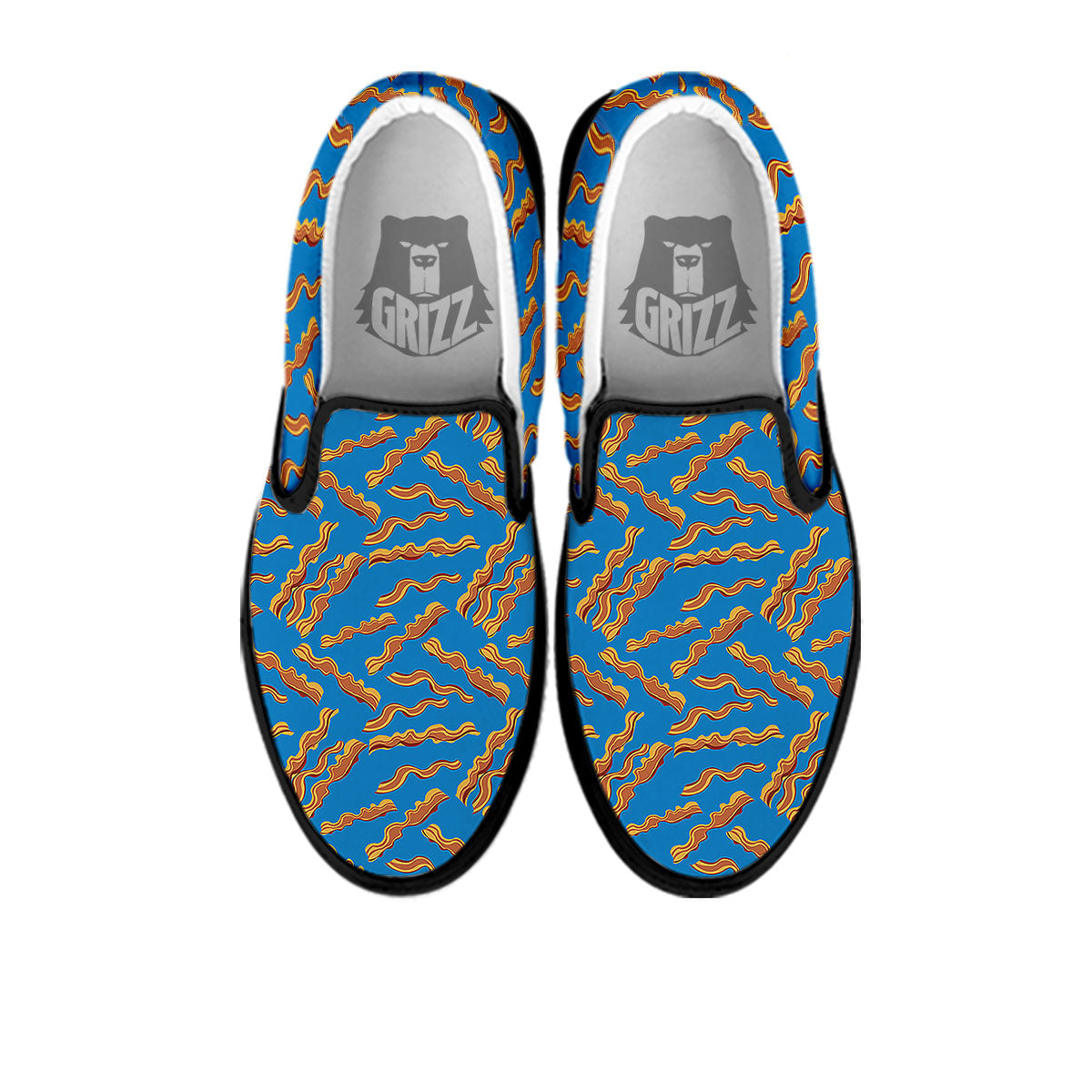 Bacon Blue Crispy Print Pattern Black Slip On Shoes-grizzshop