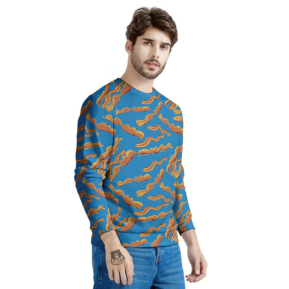 Bacon Blue Crispy Print Pattern Men's Sweatshirt-grizzshop