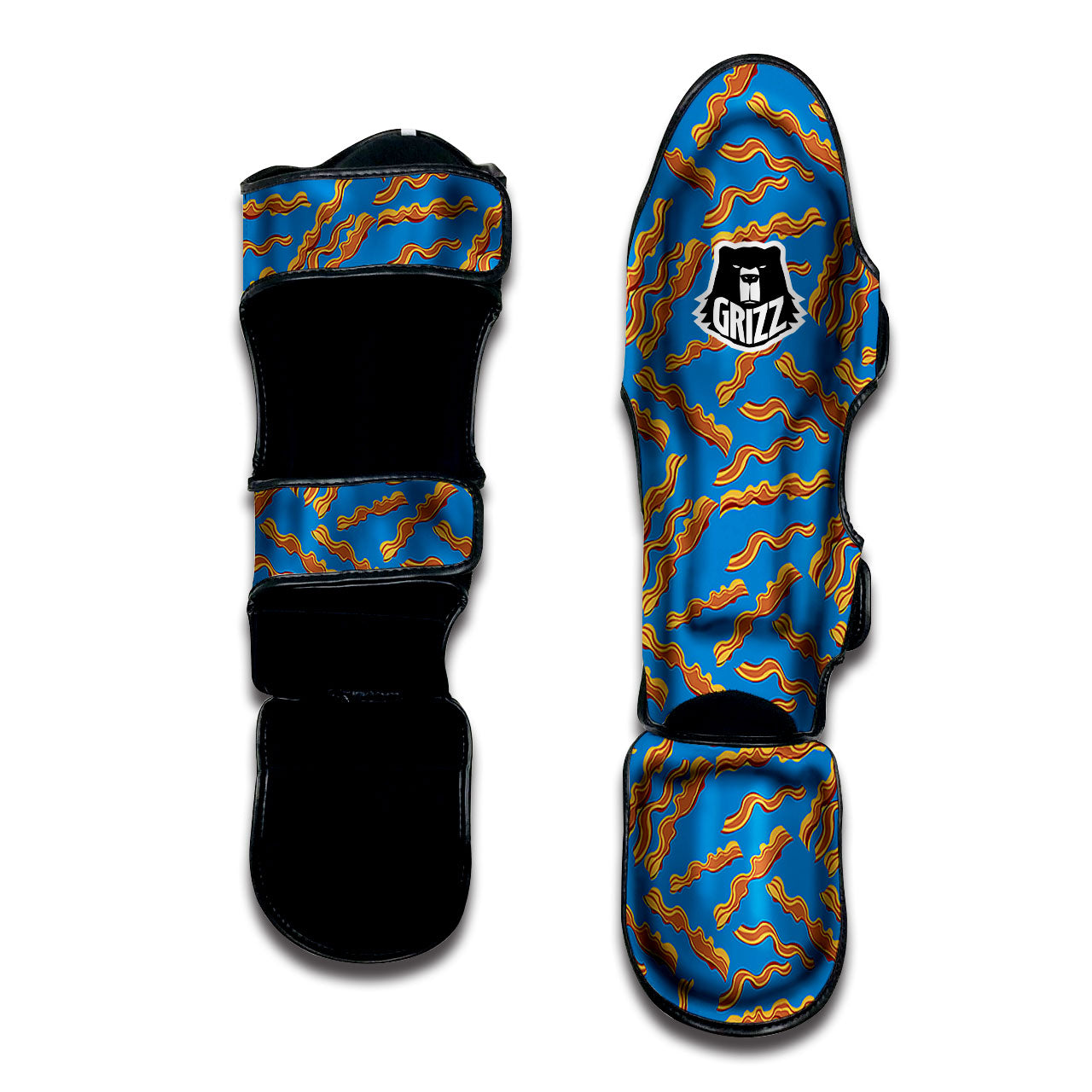 Bacon Blue Crispy Print Pattern Muay Thai Shin Guards-grizzshop