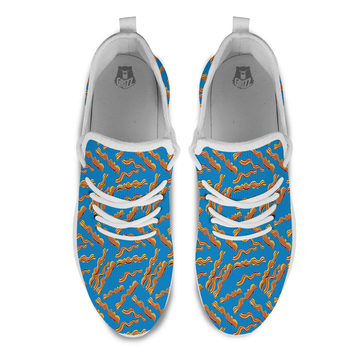 Bacon Blue Crispy Print Pattern White Athletic Shoes-grizzshop